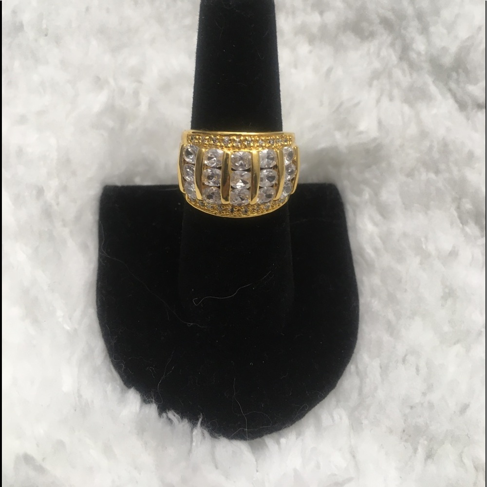 925 Silver Gold Plated White Cz Ring Size 7.75